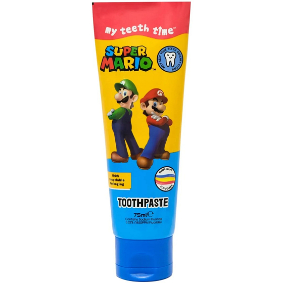 Zubná pasta pre deti s príchuťou žuvačky Super Mario 75 ml