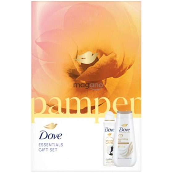 Dove Pamper sprchový gel 225 ml + antiperspirant sprej 150 ml, kosmetická sada pro ženy