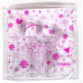 Albi Original Cestovná sada fľaštičiek 3 x 80 ml + 2 nádobky + Ružové kvety puzdro - 15 cm x 15 cm x 4,5 cm