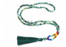 108 Mala 7 čakrový náhrdelník, achátová zelená meditačná bižutéria, prírodný kameň, elastický, strapec 8 cm, korálik 6 mm