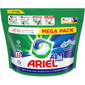 Ariel All in 1 Pods Gélové kapsuly Mountain Spring na pranie bielej a svetlej bielizne 63 kusov