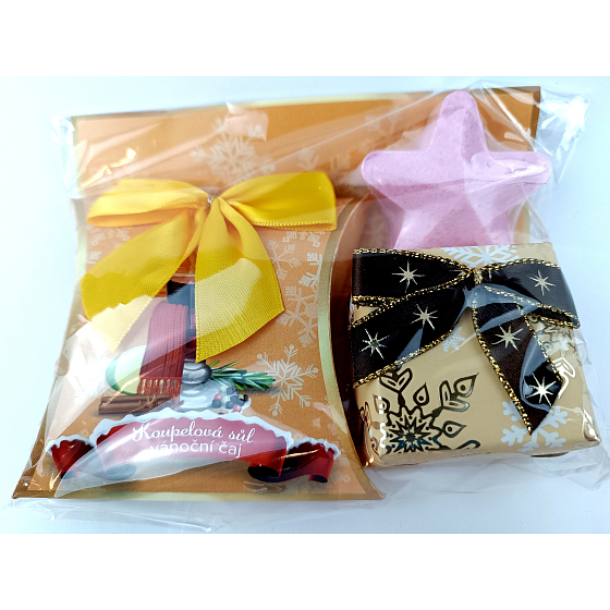 Neocos Vianočná čajová soľ do kúpeľa 50 g + toaletné mydlo 100 g + pena do kúpeľa 35 g, kozmetická sada pre ženy