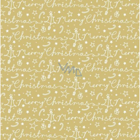Präsenta Darčekový baliaci papier 70 x 200 cm Vianočná zlatá - Biela Veselé Vianoce, biele stromčeky