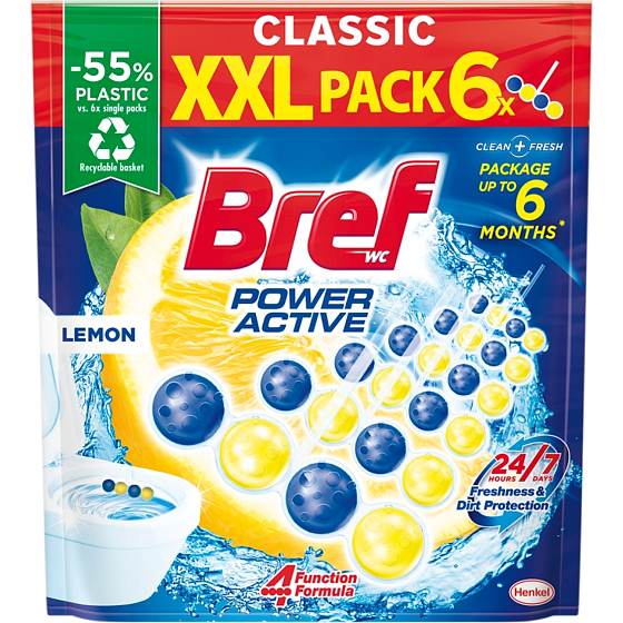 Bref WC guľôčky Power Aktiv Lemon, 6 x 50 g