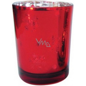 Svietnik sklenený s vločkami červený 7 cm