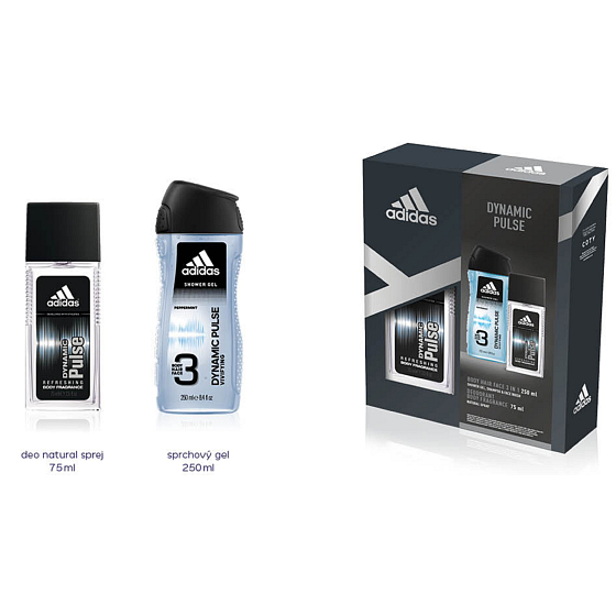 Adidas Dynamic Pulse parfumovaný deodorant sklo pre mužov 75 ml + sprchový gél 250 ml, kozmetická sada