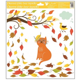 Okenné fólie bez lepidla jesenné zvieratka 33 x 30 cm jesenné zvieratka Mačka
