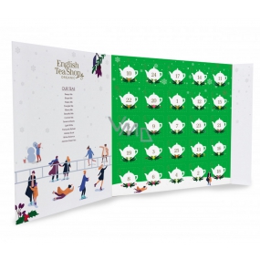 English Tea Shop Bio Adventný kalendár v tvare knihy zelený, 25 kusov pyramídiek sypaného čaju, 13 príchuťou, 50 g, darčeková sada