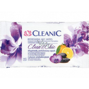 Cleanic Clean & Chic antibakteriálne vlhčené osviežujúci obrúsky na ruky a telo 15 kusov