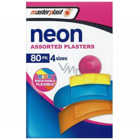 Masterplast Neon Assorted Plasters náplasť vodeodolná 4 veľkosti 80 kusov