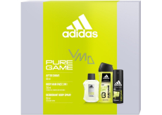Adidas Pure Game voda po holení 100 ml + dezodorant v spreji 150 ml + sprchový gél 250 ml, kozmetická sada pre mužov