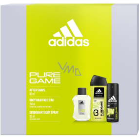 Adidas Pure Game voda po holení 100 ml + dezodorant v spreji 150 ml + sprchový gél 250 ml, kozmetická sada pre mužov