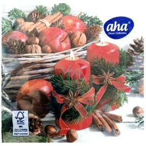 Aha Papierové obrúsky 3 vrstvové 33 x 33 cm 20 kusov Červené sviečky, jablká a škorica