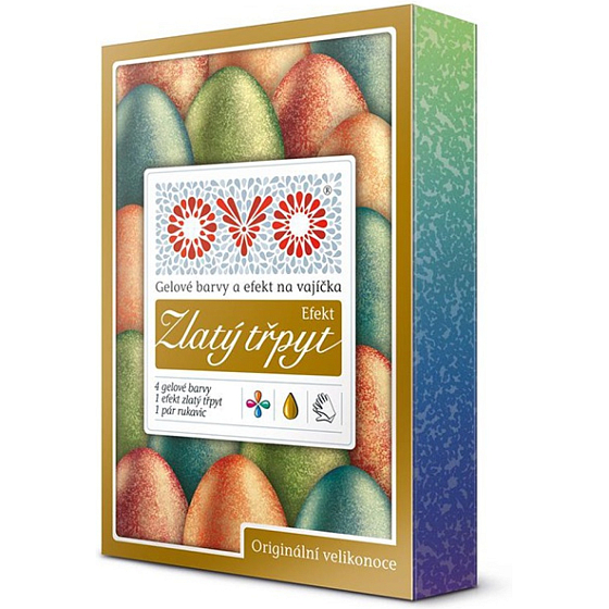 OVO gelové farby na vajíčka efekt zlatý trbliet, 5 farieb + rukavice, 5 × 5 ml