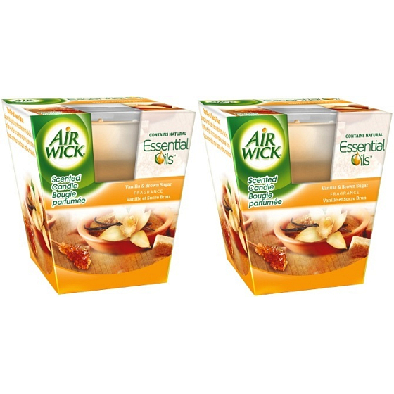 Air Wick Essential Oils Infusion Vanilla & Brown Sugar vonná sviečka v skle 2 x 105 g