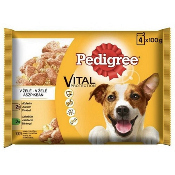 Pedigree Vital Protection s kuracím mäsom, s jahňacím mäsom v želé kapsička 4 x 100 g