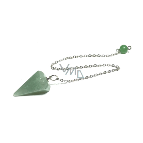 Aventurín zelené kyvadlo prírodný kameň 2,5 cm + 18 cm retiazka s korálkou, kameň šťastia