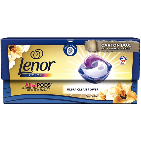 Lenor All in 1 Pods Color Gold Orchid gélové kapsuly na pranie farebnej bielizne 27 kusov 642,6 g