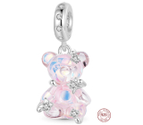 Charm Striebro 925 Medveď svetloružový fantastický sen, prívesok na náramok zviera