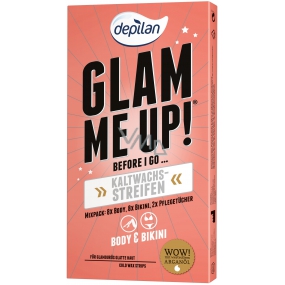 Depilan Glam Me Up! depilačné pásiky zo studeného vosku 16 kusov a hydratačné obrúsky 2 kusy
