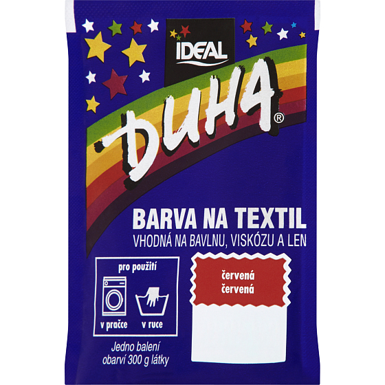 Ideal Duha červená, farba na textil na bavlnu, viskózu a ľan, na 300 g látky, 15 g