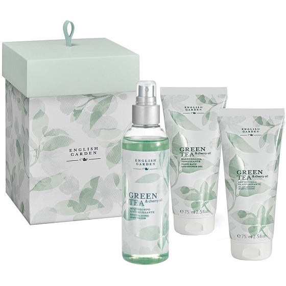 Atkinsons English Garden Green Tea & Cherry Oil telová voda pre ženy 100 ml + telové mlieko 75 ml + sprchové gély 75 ml, kozmetická sada