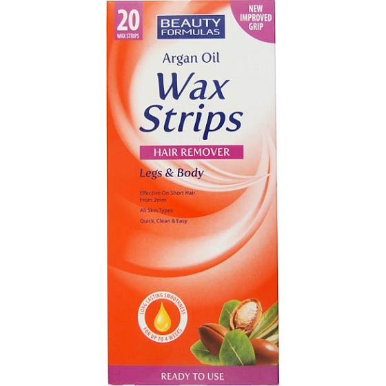 Beauty Formulas Arganový olej Wax Strips depilačné pásky na nohy a telo 20 kusov