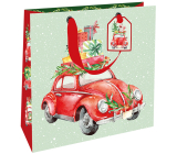Nekupto Darčeková papierová taška luxusná 23 x 23 cm Vianočné auto s darčekmi