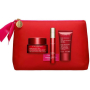 Clarins Super Restorative denný krém pre všetky typy pleti 50 ml + nočný krém pre všetky typy pleti 50 ml + aktívne sérum na vyhladenie kontúr tváre 10 ml + kozmetická taštička, kozmetická sada pre ženy