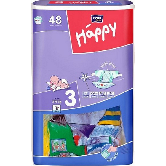 Bella Happy 3 Midi 5-9 kg plienkové nohavičky 48 kusov