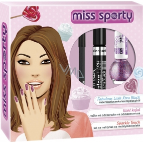 Miss Sporty Fabulous Lash Xtra Black riasenka 001 Xtra Black 8 ml + Khol Kajal ceruzka na oči 001 čierna 1,5 g + Sparkle Touch lak na nechty 889 7 ml, kozmetická sada