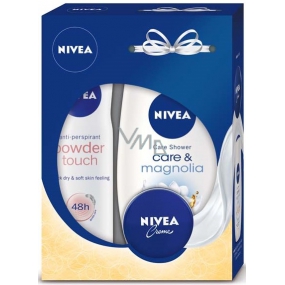 Nivea Care & Magnolia sprchovací gél 250 ml + Powder Touch antiperspirant sprej 150 ml + krém 30 ml, kozmetická sada