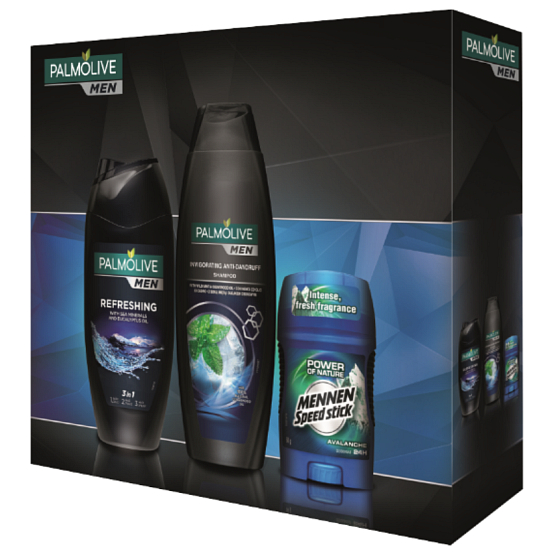 Palmolive Men Refreshing 2v1 sprchový gel 250 ml + Invigorating šampón na vlasy 350 ml + Mennen stick, kozmetická sada