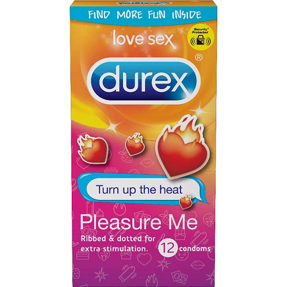 Durex Pleasure Me kondóm s vrúbkami a výstupkami pre stimuláciu oboch partnerov, nominálna šírka: 56 mm 12 ks