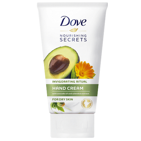 Dove Nourishing Secrets Povzbudzujúce Rituál Avokádový olej + extrakt z nechtíka lekárskeho krém na ruky pre suchú pokožku 75 ml