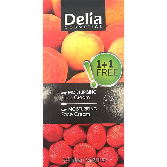 Delia Cosmetics Fruit Fantasy Marhuľa hydratačný denný krém pre suchú a normálnu pleť 50 ml + Krémová jahoda hydratačný denný krém pre mastnú a zmiešanú pleť 50 ml, duopack