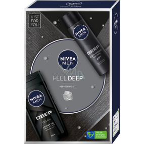 Nivea Men Feel Deep antiperspirant deodorant v spreji 150 ml + Deep sprchový gél na telo, vlasy a tvár 250 ml, kozmetická sada pre mužov