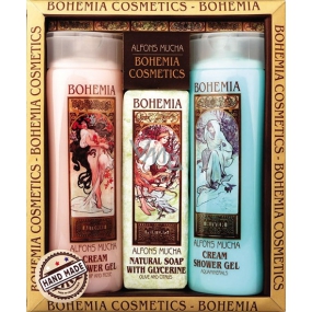 Bohemia Gifts Alfons Mucha Šípky a ruže krémový sprchový gél 200 ml + aquaminerály krémový sprchový gél 200 ml + toaletné mydlo s glycerínom a extrakty z listov olív a citrusu 120 g, kozmetická sada