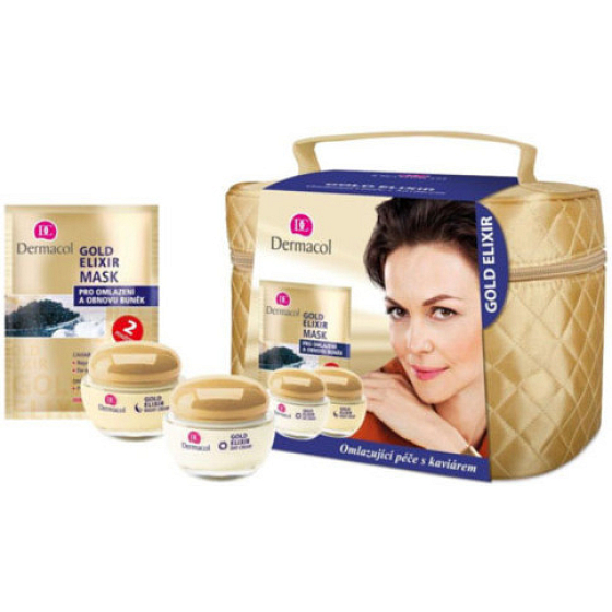 Dermacol Gold Elixir denný krém 50 ml + nočný krém 50 ml + maska 2 x 8 g + taštička, kozmetická sada