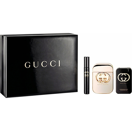 Gucci Guilty toaletná voda 75 ml + telové mlieko 100 ml + toaletná voda 7.4 ml, darčeková sada