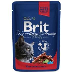 Brit Premium Hovädzie + hrášok v omáčke kapsička pre dospelé mačky 100 g Kompletné krmivo