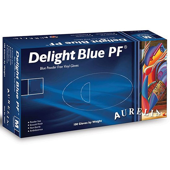 Aurelia Delight Blue PF Rukavice vinylové jednorazové bez púdru veľkosť S box 100 kusov