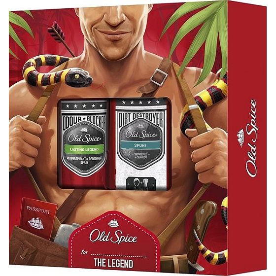 Old Spice Sport 2v1 sprchový gél a šampón 250 ml + Legend antiperspirant dezodorant sprej 150 ml, kozmetická sada