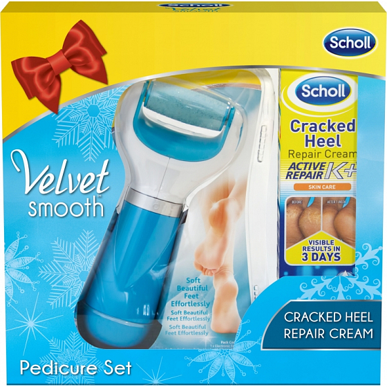 Scholl Velvet Smooth elektrický pilník na chodidlá + Cracked Heel krém na popraskané päty 60 ml, kozmetická sada