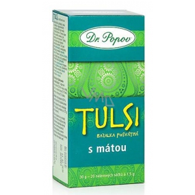 Dr. Popov Tulsi bazalka posvätná s mätou čaj podporuje prirodzený imunitný systém, vitalitu, stres 30 g, 20 nálevových vrecúšok á 1,5 g