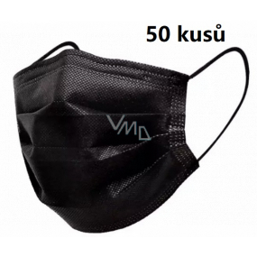 Rúška 4 vrstvová ochranná zdravotné netkaná jednorazová, nízky dýchací odpor 50 kusov čierna