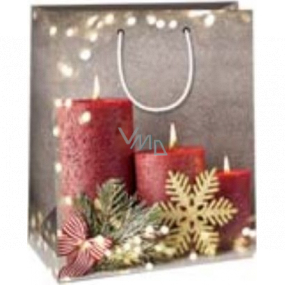 Ditipo Darčeková papierová taška 18 x 10 x 22,7 cm Vianočná šedá - červené sviečky