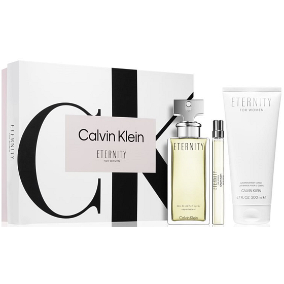 Calvin Klein Eternity parfumovaná voda pre ženy 100 ml + parfumovaná voda pre ženy 10 ml + telové mlieko 200 ml, darčeková sada pre ženy