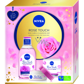Nivea Rose Touch micelárna voda s organickou ružovou vodou 400 ml + Rose Touch hydratačný denný gél-krém pre všetky typy pleti 50 ml, kozmetická sada pre ženy