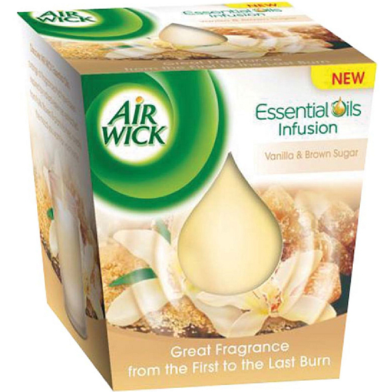 Air Wick Essential Oils Infusion Vanilla & Brown Sugar vonná sviečka v skle 105 g